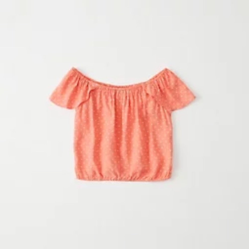 NWT Abercrombie Fitch Off-The-Shoulder Top Coral dot, size XS